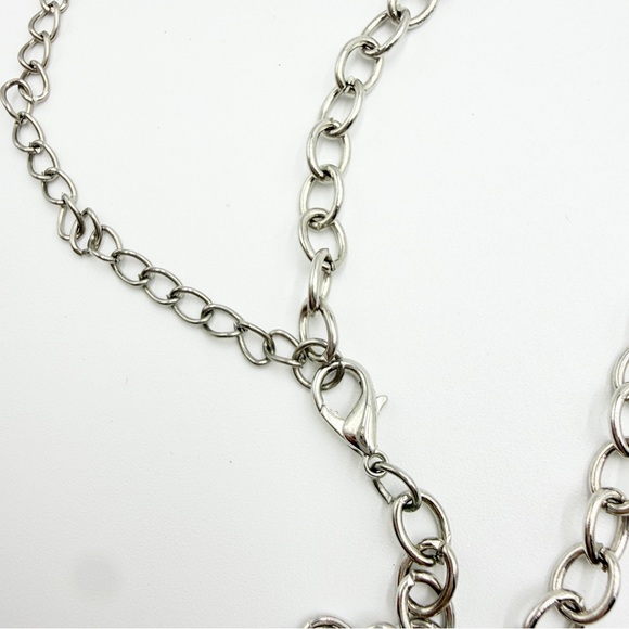 Silver Tone Green Stone Statement Necklace Boho Bib Style - Picture 6 of 8